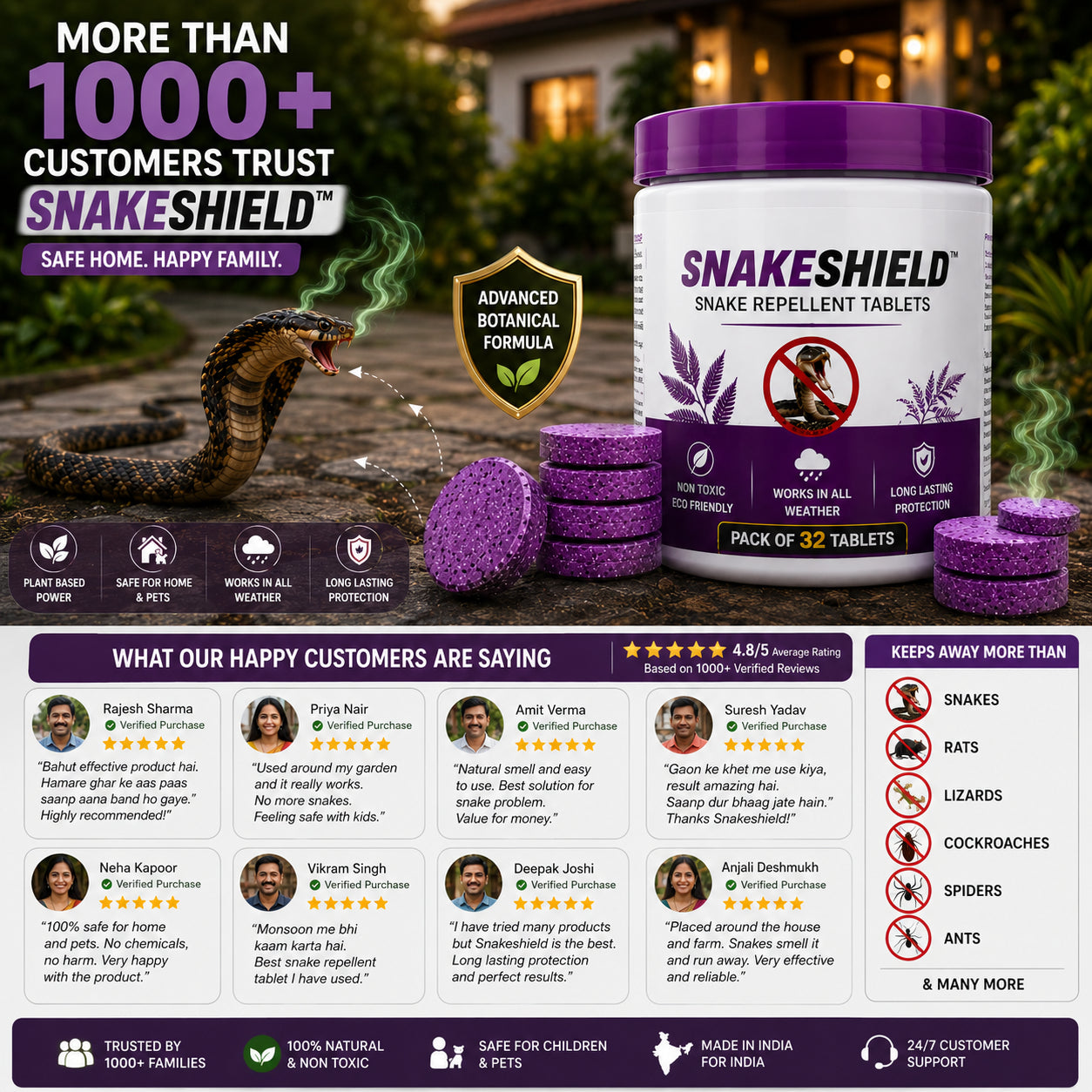 SnakeShield™ Premium Snake Repellent Tablets for Home, Garden & Farm (Pack of 32)