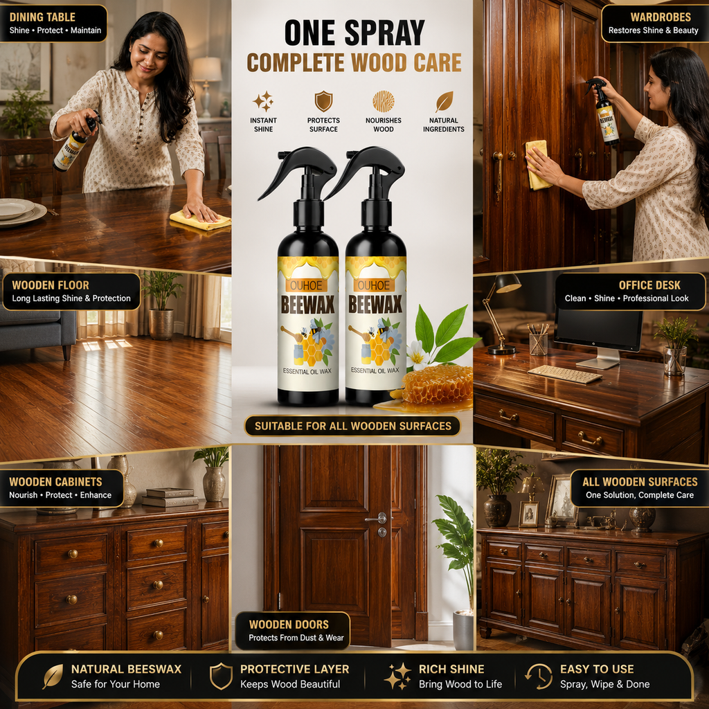 BeeWax Wood Polish Spray (Buy 1 Get 1 Free) – Restore Shine & Protect Wooden Furniture