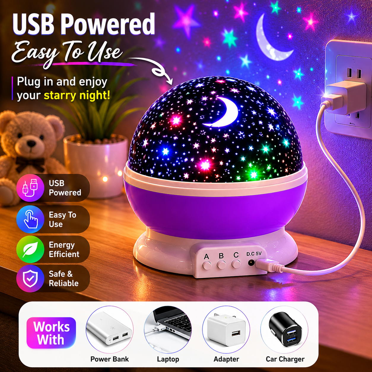 🌙 Dinosaur Egg Galaxy Projector Night Light