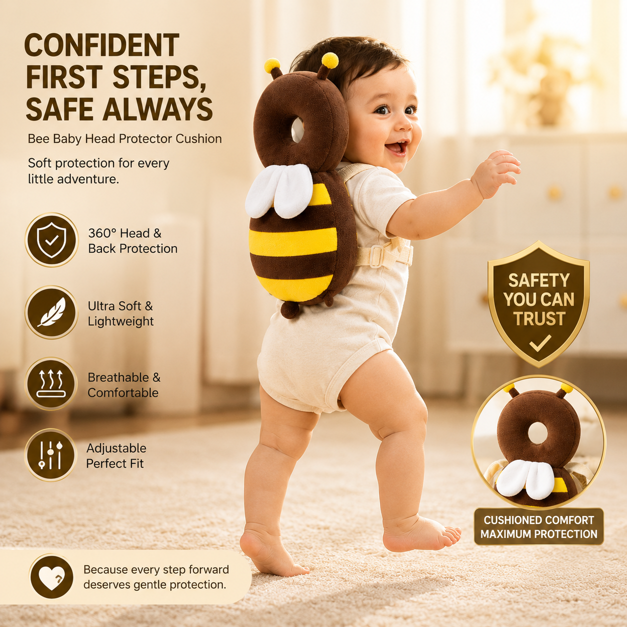 Baby Head Protector Cushion – Soft Safety Helmet For Crawling & Walking Babies