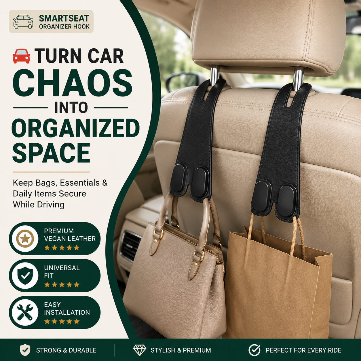 SmartSeat Organizer Hook™ | Turn Car Chaos Into Organized Space