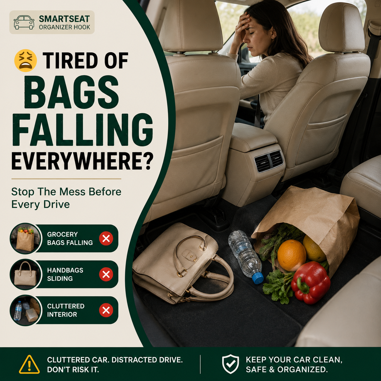 SmartSeat Organizer Hook™ | Turn Car Chaos Into Organized Space