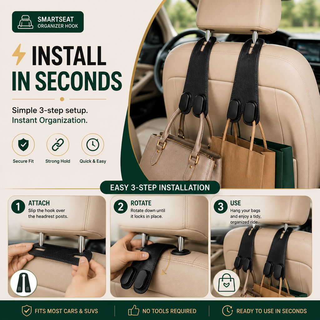 SmartSeat Organizer Hook™ | Turn Car Chaos Into Organized Space