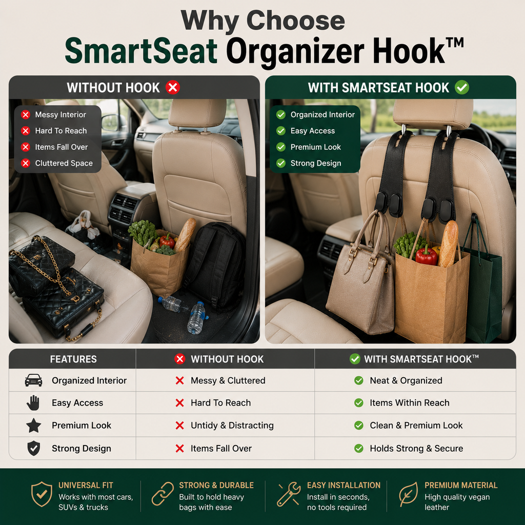 SmartSeat Organizer Hook™ | Turn Car Chaos Into Organized Space