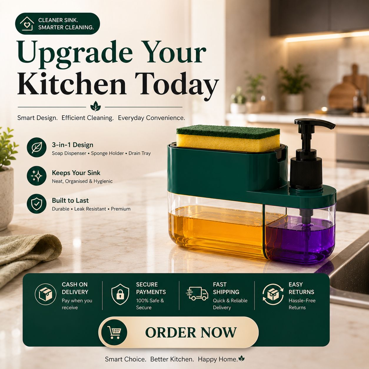 CleanFlow™ Pro | 3-in-1 Sink Organizer
