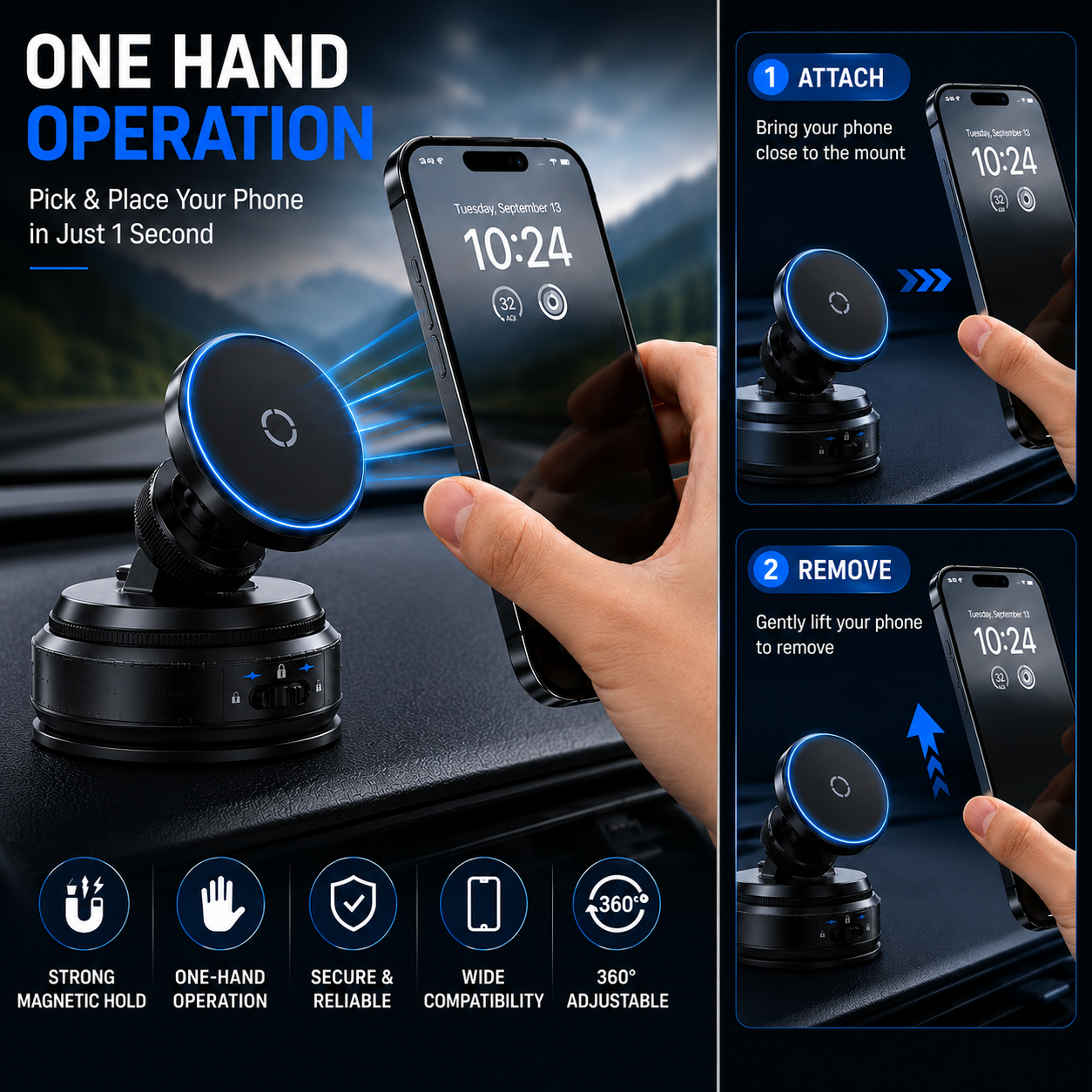 360° Vacuum Magnetic Car Phone Holder