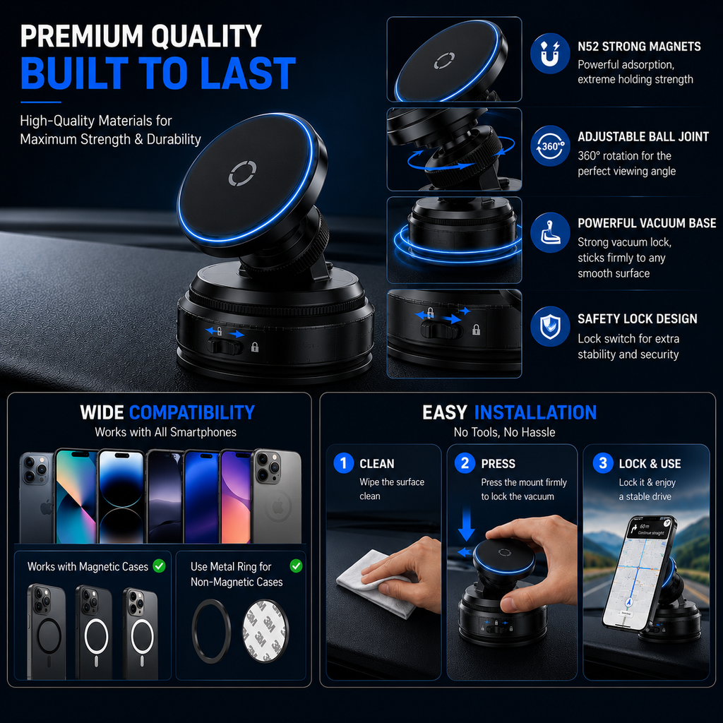 360° Vacuum Magnetic Car Phone Holder