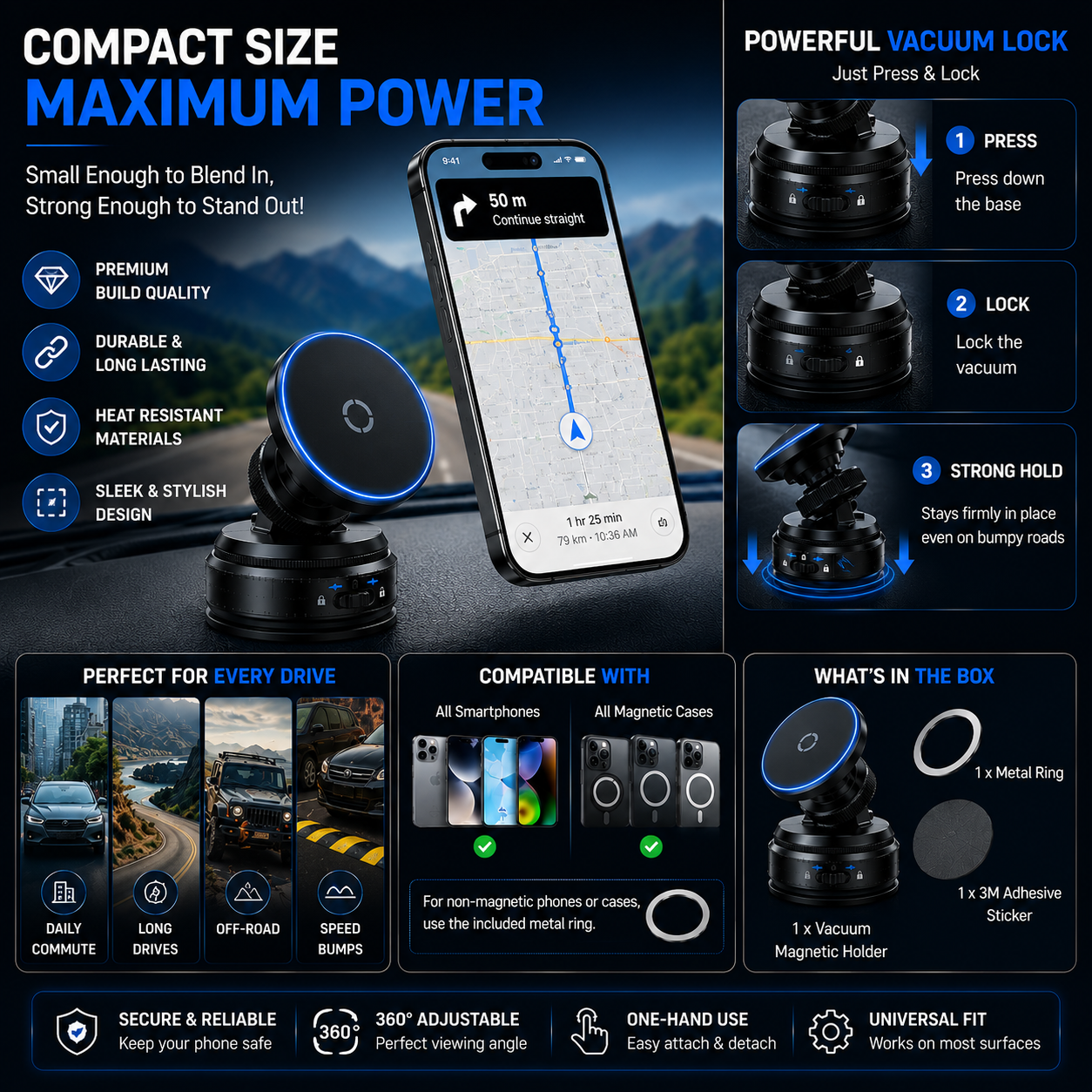 360° Vacuum Magnetic Car Phone Holder