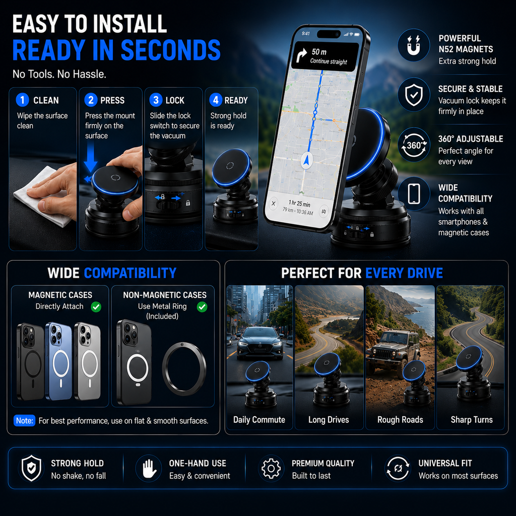 360° Vacuum Magnetic Car Phone Holder