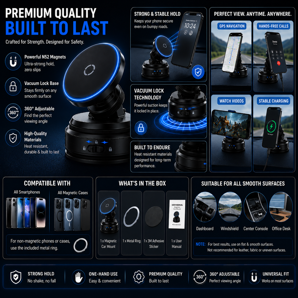 360° Vacuum Magnetic Car Phone Holder