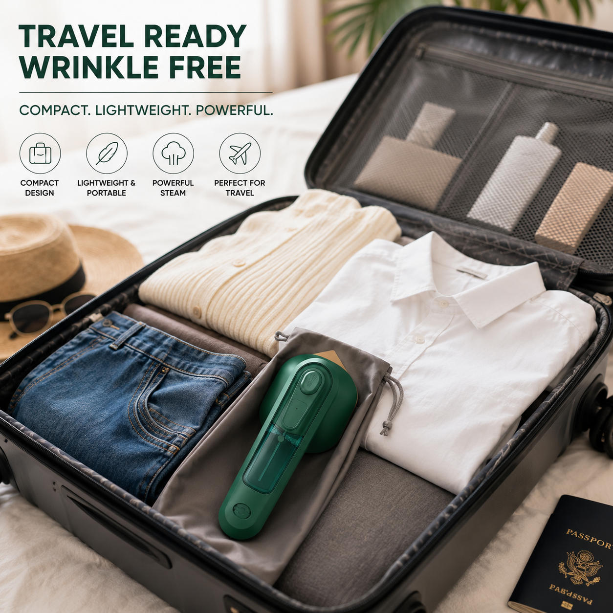 SteamPress™ Portable Handheld Garment Steamer – Travel Friendly Mini Iron