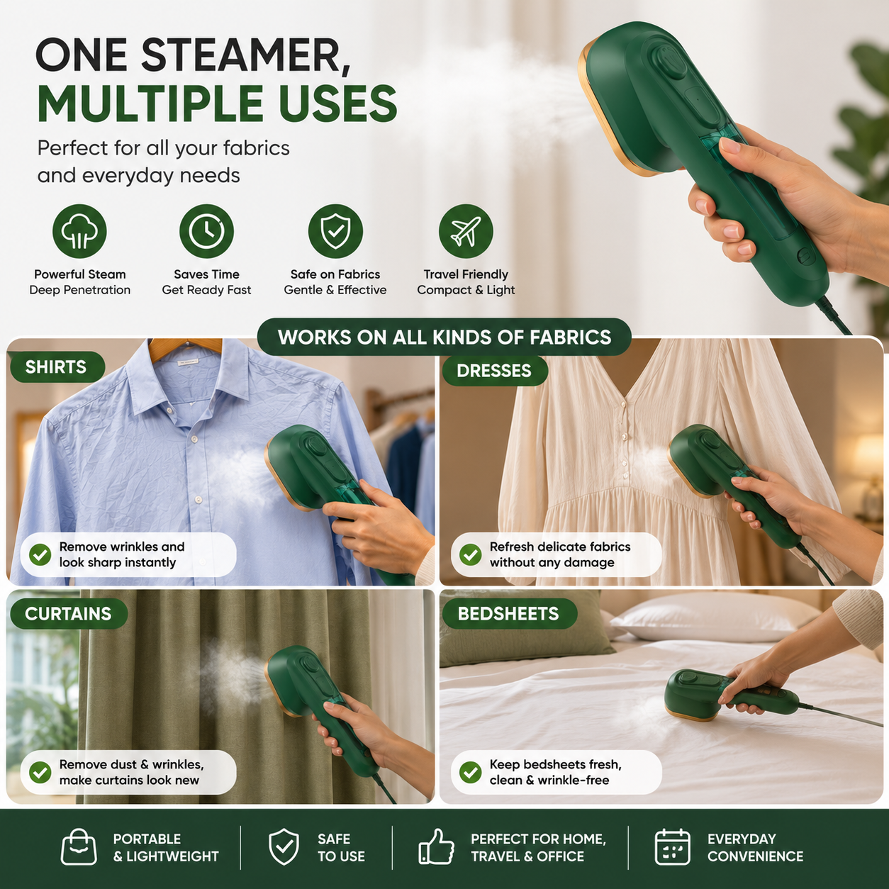SteamPress™ Portable Handheld Garment Steamer – Travel Friendly Mini Iron