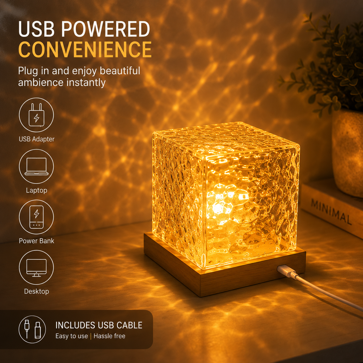 Rotating Water Ripple Aura Lamp | Luxury Ambient Night Light